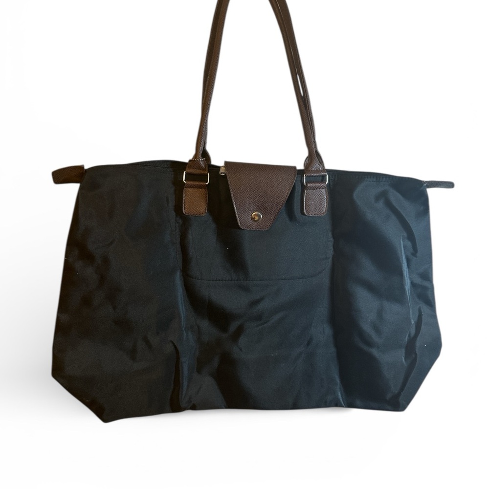 Black waterproof Tote Bag with Brown Handles waterproof interior w pocket